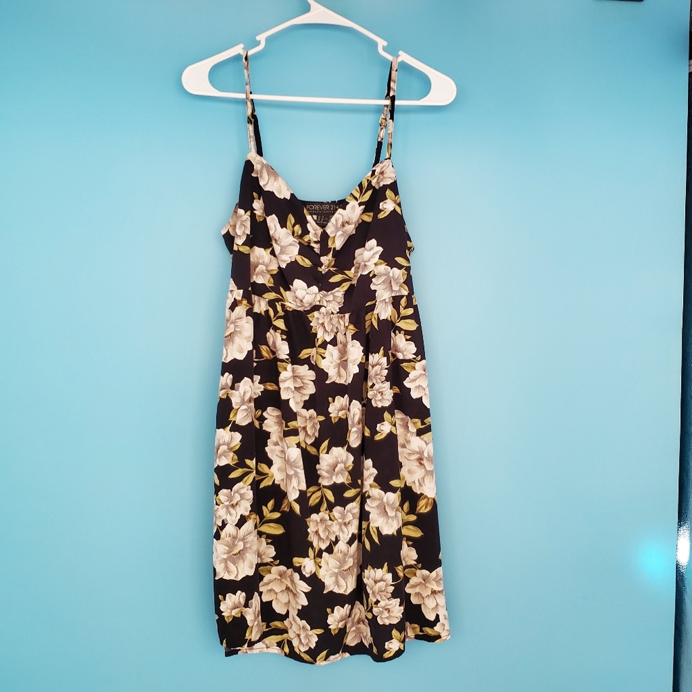 Forever 21+ Dress Size 1X Floral Black Spaghetti Strap
